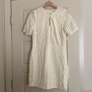 H&M Cream Crochet Knee Length Sweater Dress Size 12